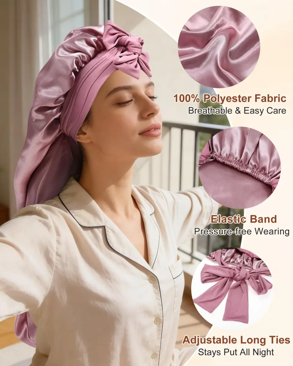 AWAYTR Long Satin Bonnet for Braids - Double Layer Hair Bonnet for Sleeping, 68cm (27in) - view 2