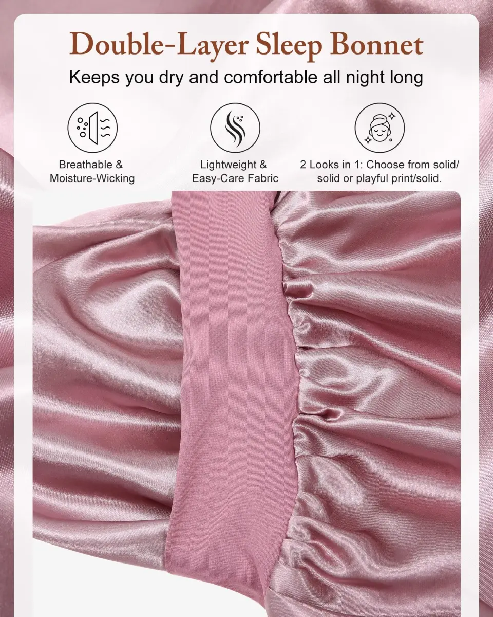 AWAYTR Long Satin Bonnet for Braids - Double Layer Hair Bonnet for Sleeping, 68cm (27in) - view 3