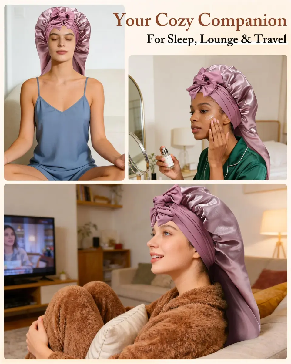 AWAYTR Long Satin Bonnet for Braids - Double Layer Hair Bonnet for Sleeping, 68cm (27in) - view 4