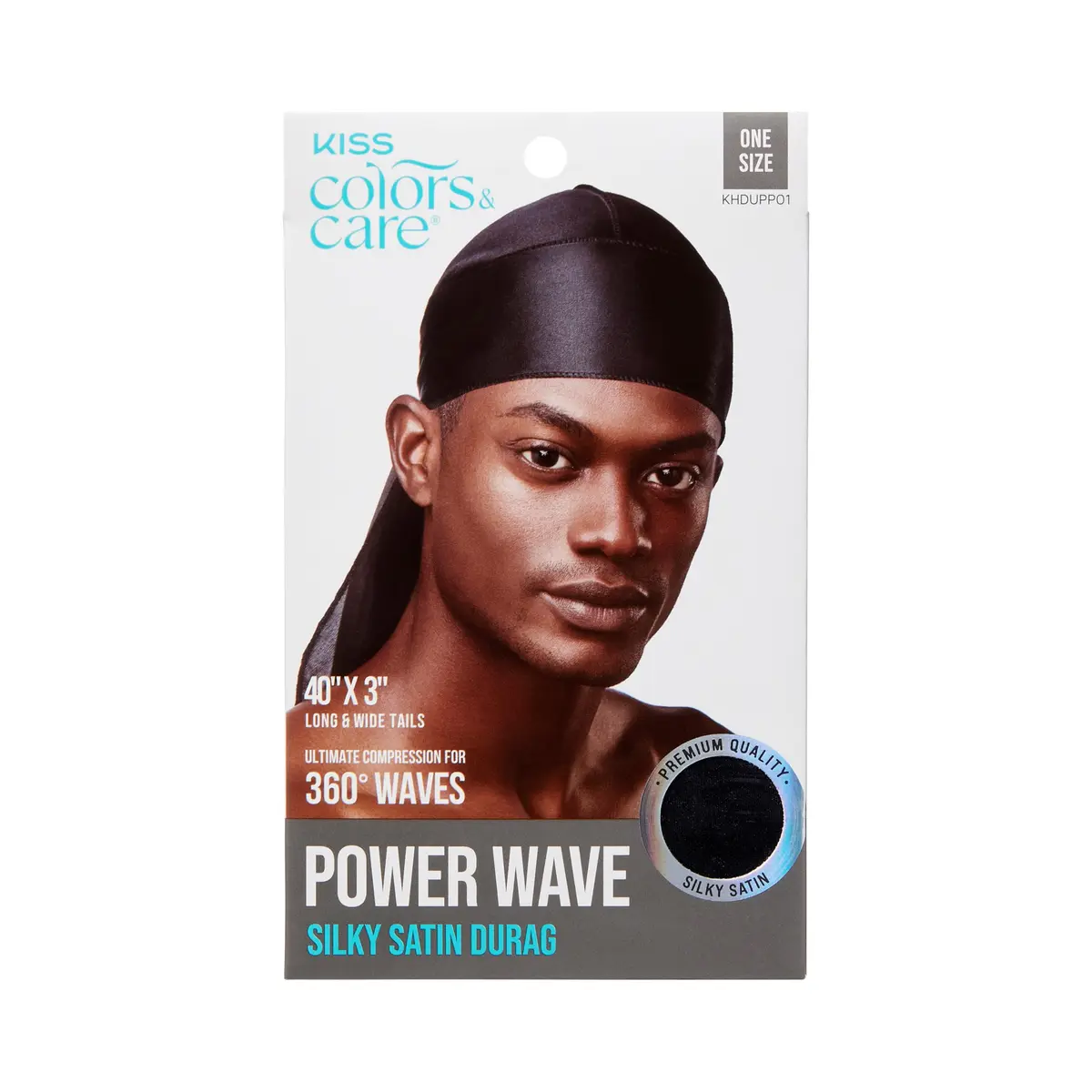 KISS COLORS & CARE Power Wave Silky Satin Durag Black | Breathable Premium Fabric - main product image