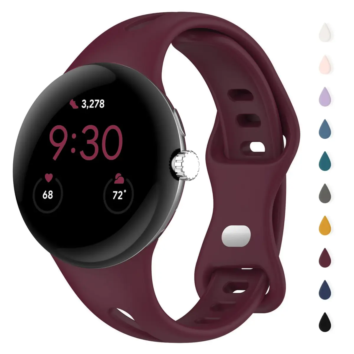 Eiavike Slim Silicone Watch Band for Google Pixel Watch 4/3/2/1 (41mm) - Burgundy, 22mm | Breathable & Adjustable Sport Strap - main product image