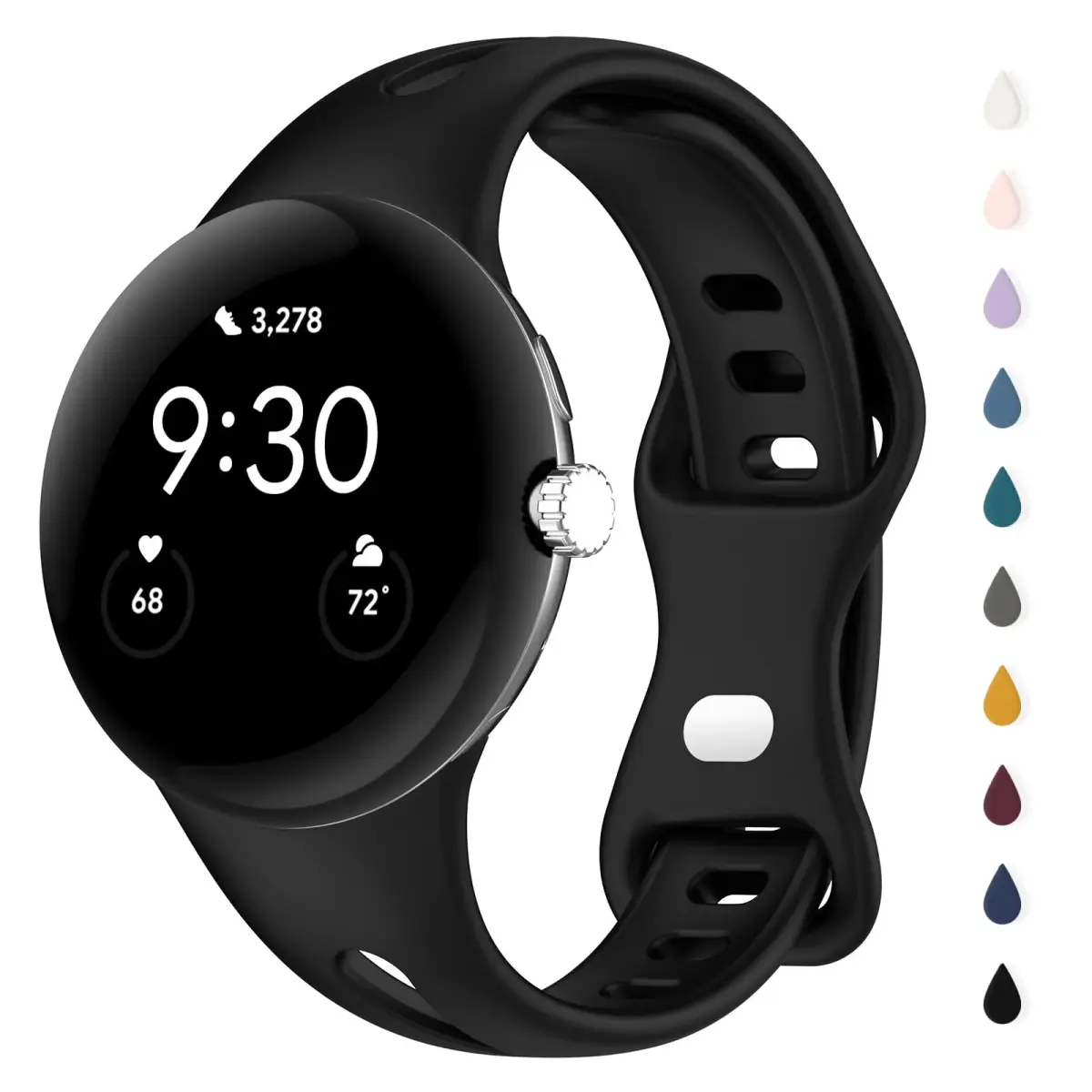 Eiavike Slim Silicone Watch Band for Google Pixel Watch 4/3/2/1 (41mm) - Black, 22mm | Breathable & Adjustable Sport Strap - main product image
