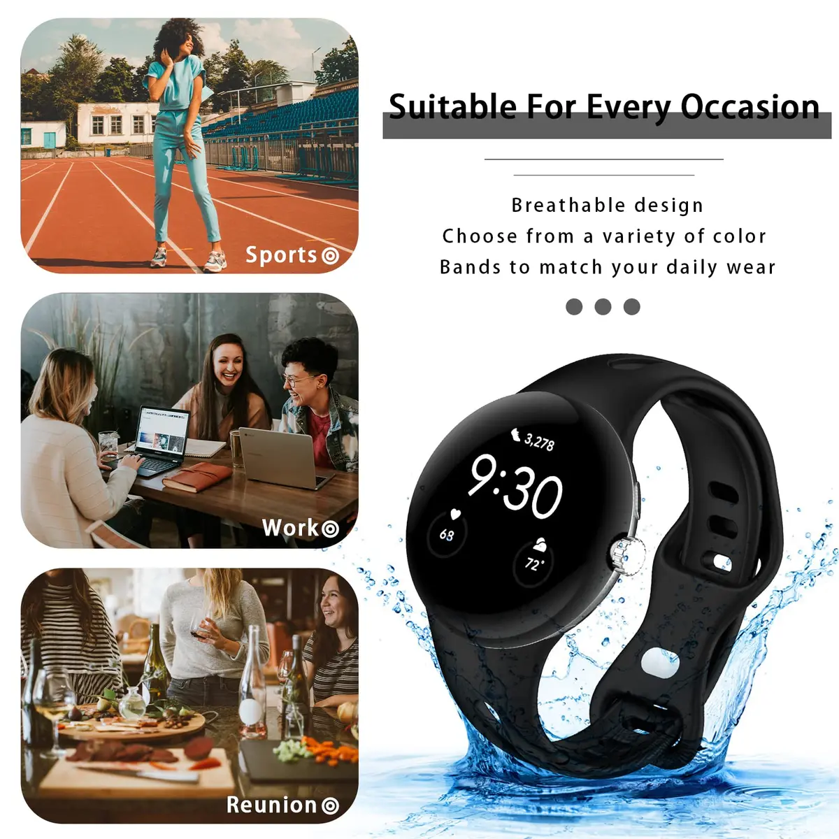 Eiavike Slim Bands Compatible with Google Pixel Watch 4 3 (41mm)/Pixel Watch 2 1 | Breathable Silicone Sport Strap - view 6