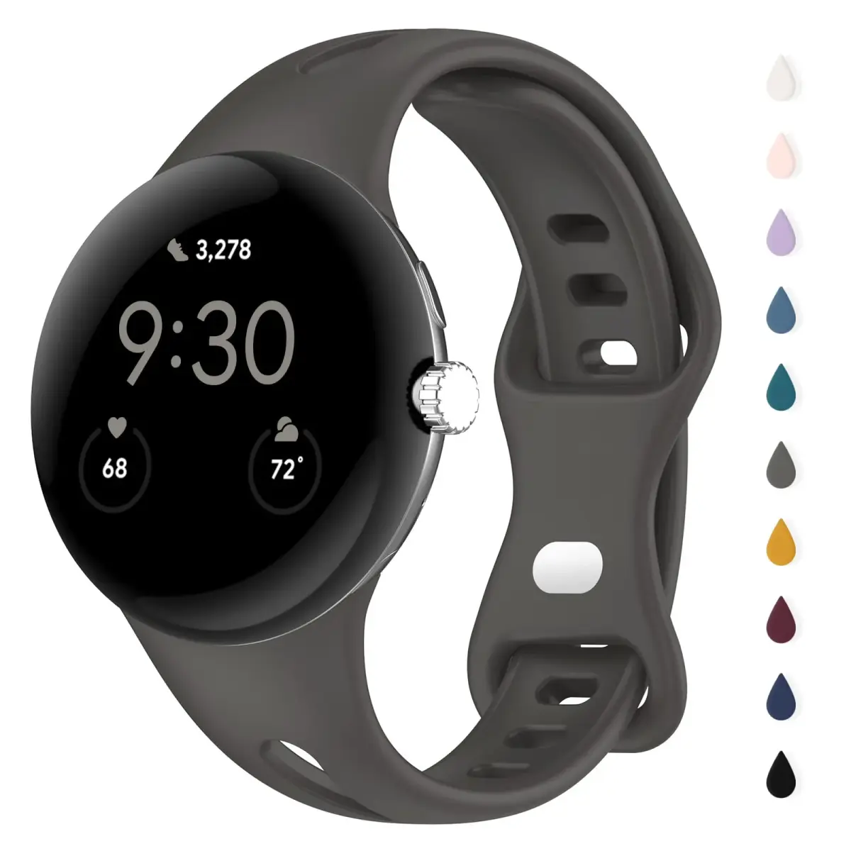 Eiavike Slim Silicone Watch Band for Google Pixel Watch 4/3/2/1 (41mm) - Dark Grey, 22mm | Breathable & Adjustable Sport Strap - main product image