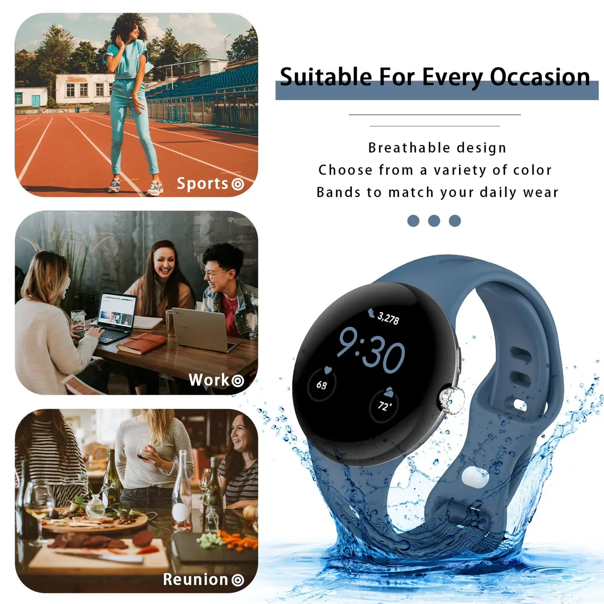 Eiavike Slim Watch Band Compatible with Google Pixel Watch 4/3 (41mm)/Pixel Watch 2/1 | Breathable Silicone Sport Strap - view 6