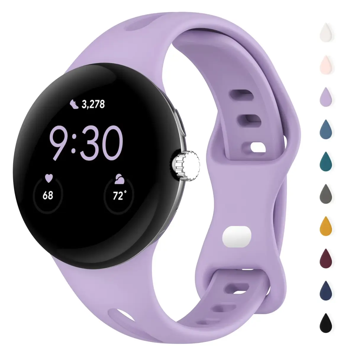 Eiavike Slim Silicone Watch Band for Google Pixel Watch 4/3/2/1 (41mm) - Lavender, 22mm | Breathable & Adjustable Sport Strap - main product image