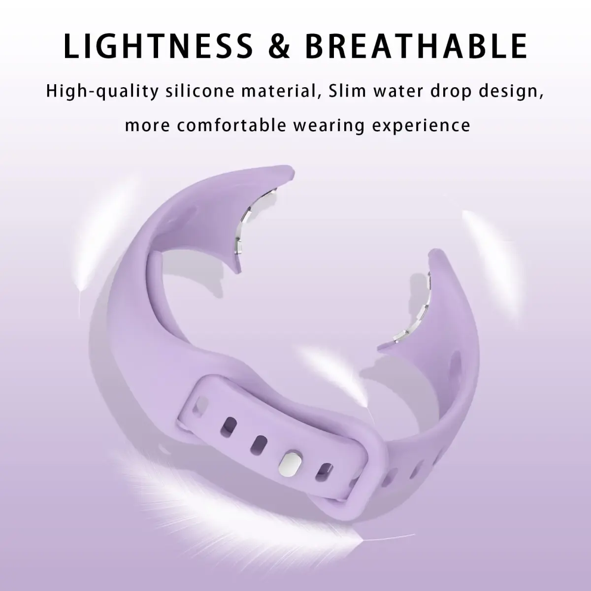 Eiavike Slim Silicone Watch Band for Google Pixel Watch 4/3/2/1 (41mm) - Lavender, 22mm | Breathable & Adjustable Sport Strap - view 4