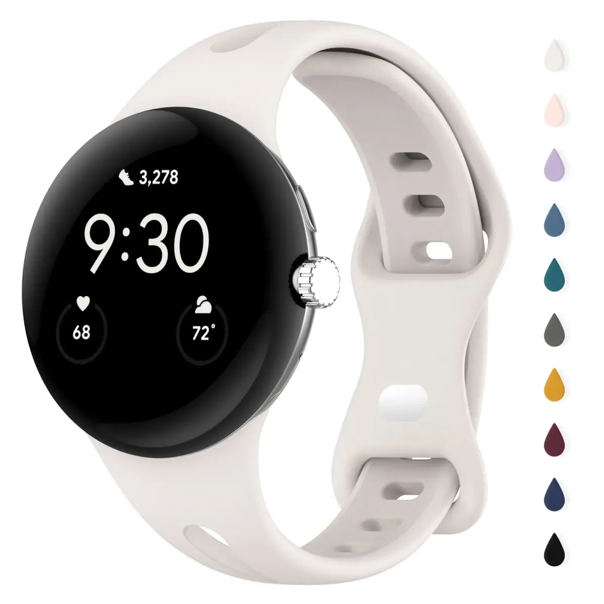 Eiavike Slim Silicone Watch Band for Google Pixel Watch 4/3/2/1 (41mm) - Starlight, 22mm | Breathable Sport Strap - main product image