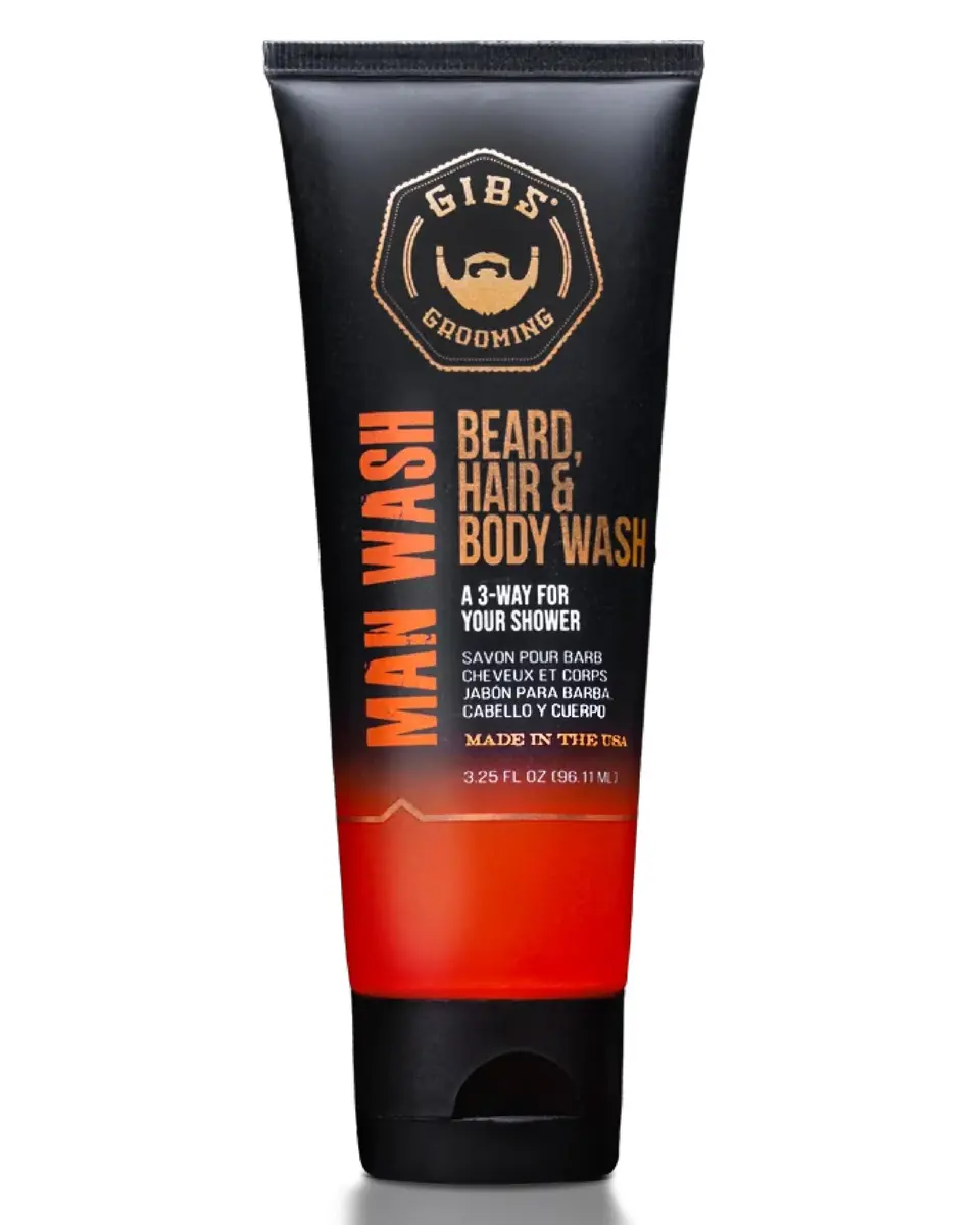 GIBS 3 in 1 Man Wash Body Wash 3.25oz | Beard, Hair & Body Moisturizing & Cleansing - main product image