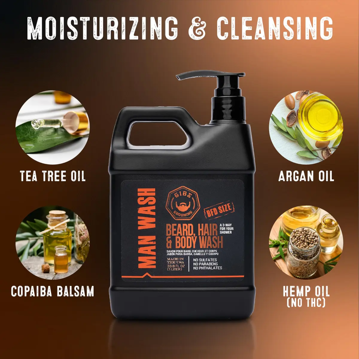 GIBS 3 in 1 Man Wash Body Wash 3.25oz | Beard, Hair & Body Moisturizing & Cleansing - view 5