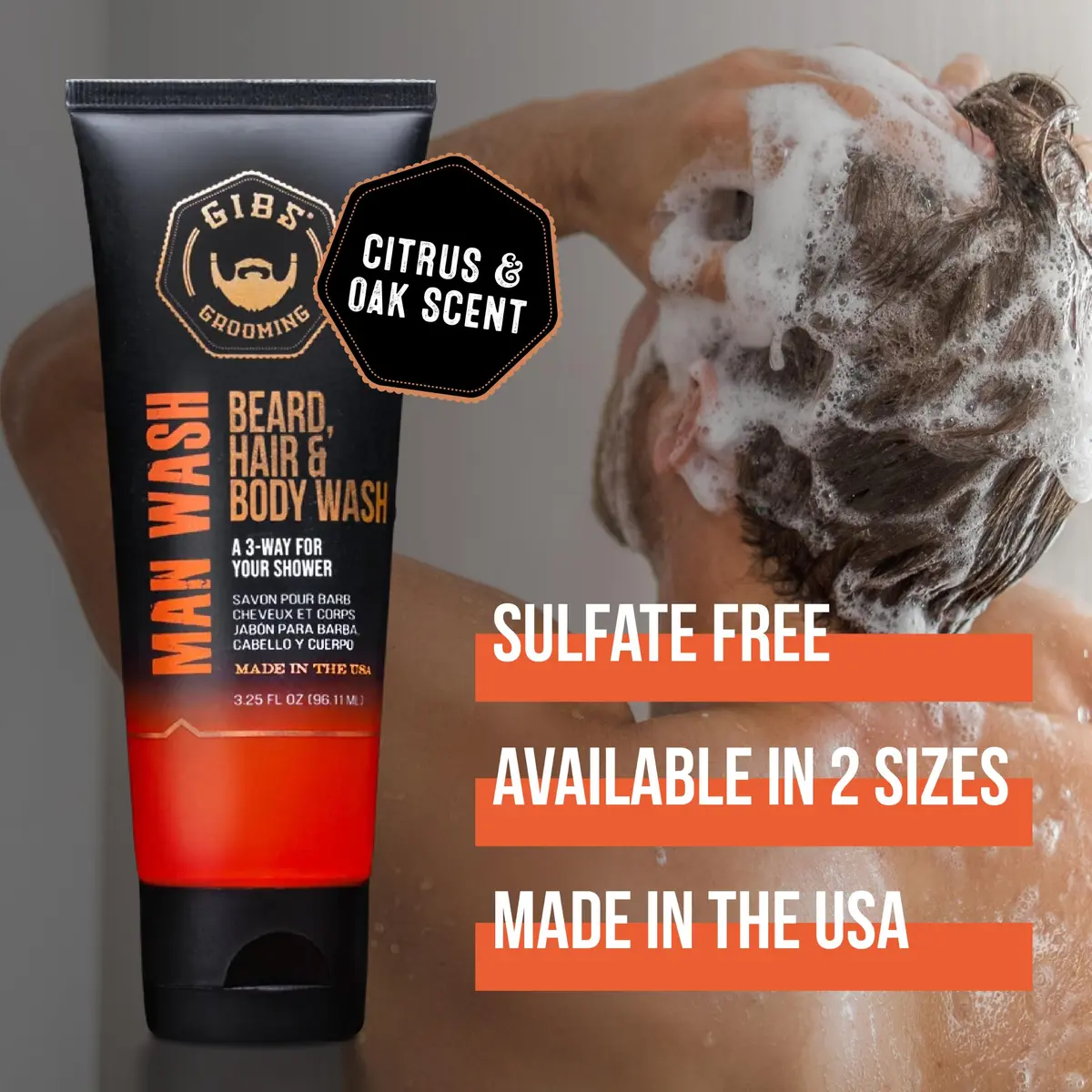 GIBS 3 in 1 Man Wash Body Wash 3.25oz | Beard, Hair & Body Moisturizing & Cleansing - view 4