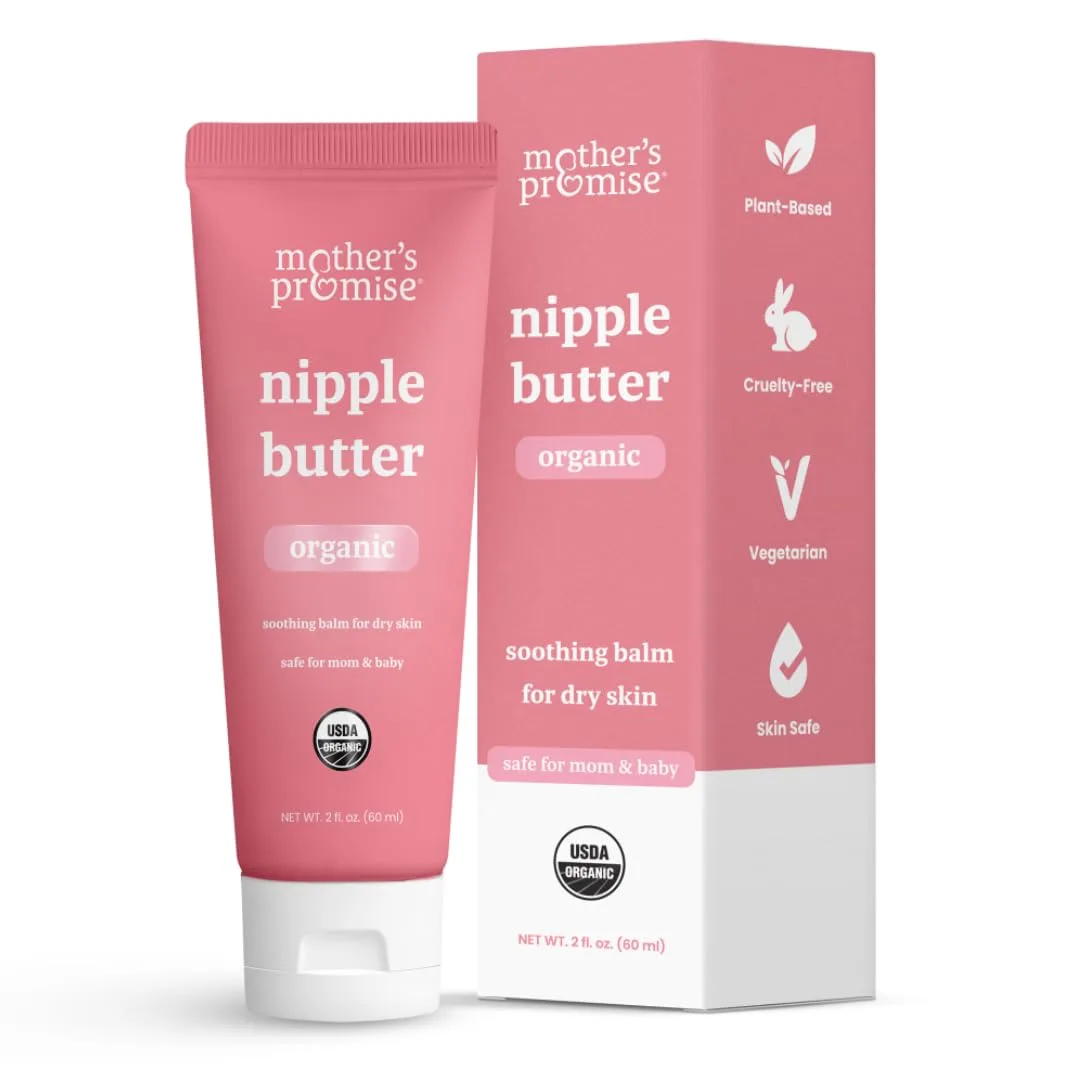 Mother's Promise Organic Nipple Butter for Breastfeeding Mothers, Lanolin-Free Nipple Cream (2 Fl Oz) | USDA Certified Soothing Balm - main product image