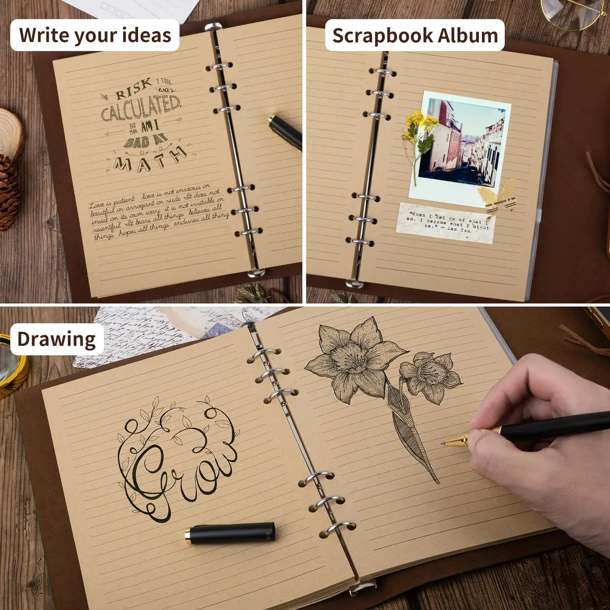 Billtigif Leather Journal Notebook, Refillable Vintage 6.5"x9.2" | Premium A5 Notebook for Writing - view 6