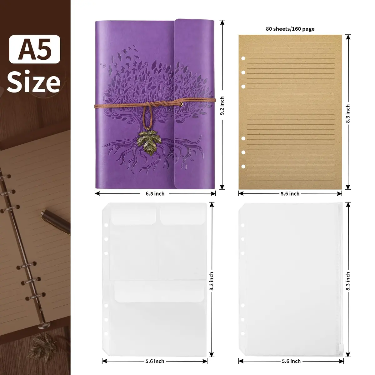 Billtigif Leather Journal Notebook, Refillable Vintage 6.5"x9.2" | Premium A5 Notebook for Writing - view 2