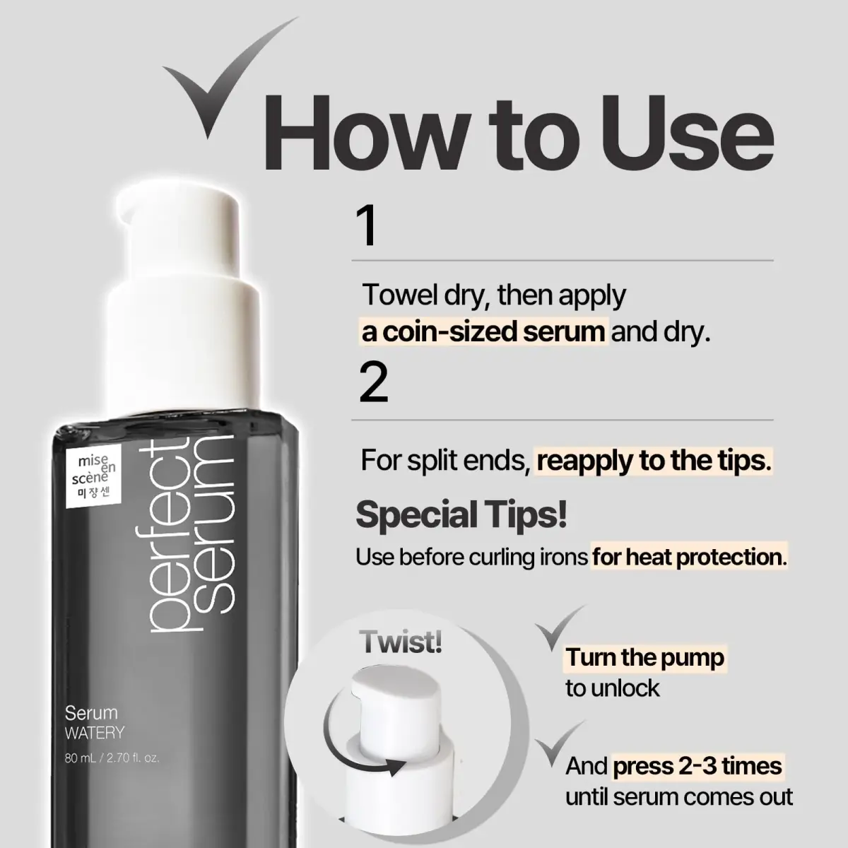 Mise En Scene Perfect Serum Watery Hair Oil 80ml (2.70 Fl Oz) | Lightweight Hydration for Fine, Oily Hair - view 3
