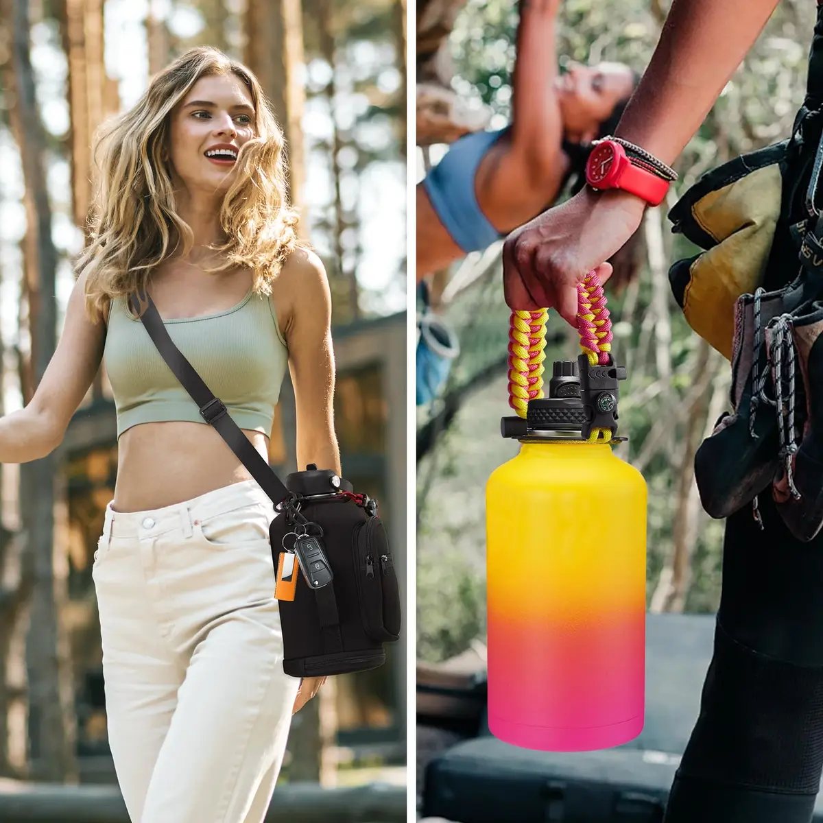 VICKNIY 64 oz Insulated Water Bottle with Straw & Auto Spout, Paracord Handle, Carrier & Boot | Leak-proof Thermo Mug - view 5