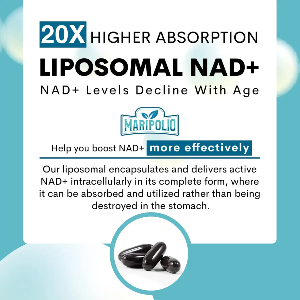 Maripolio Liposomal NAD+ 1000 mg Supplement | Cellular Energy & Wellness Support | 60 Softgels - view 4