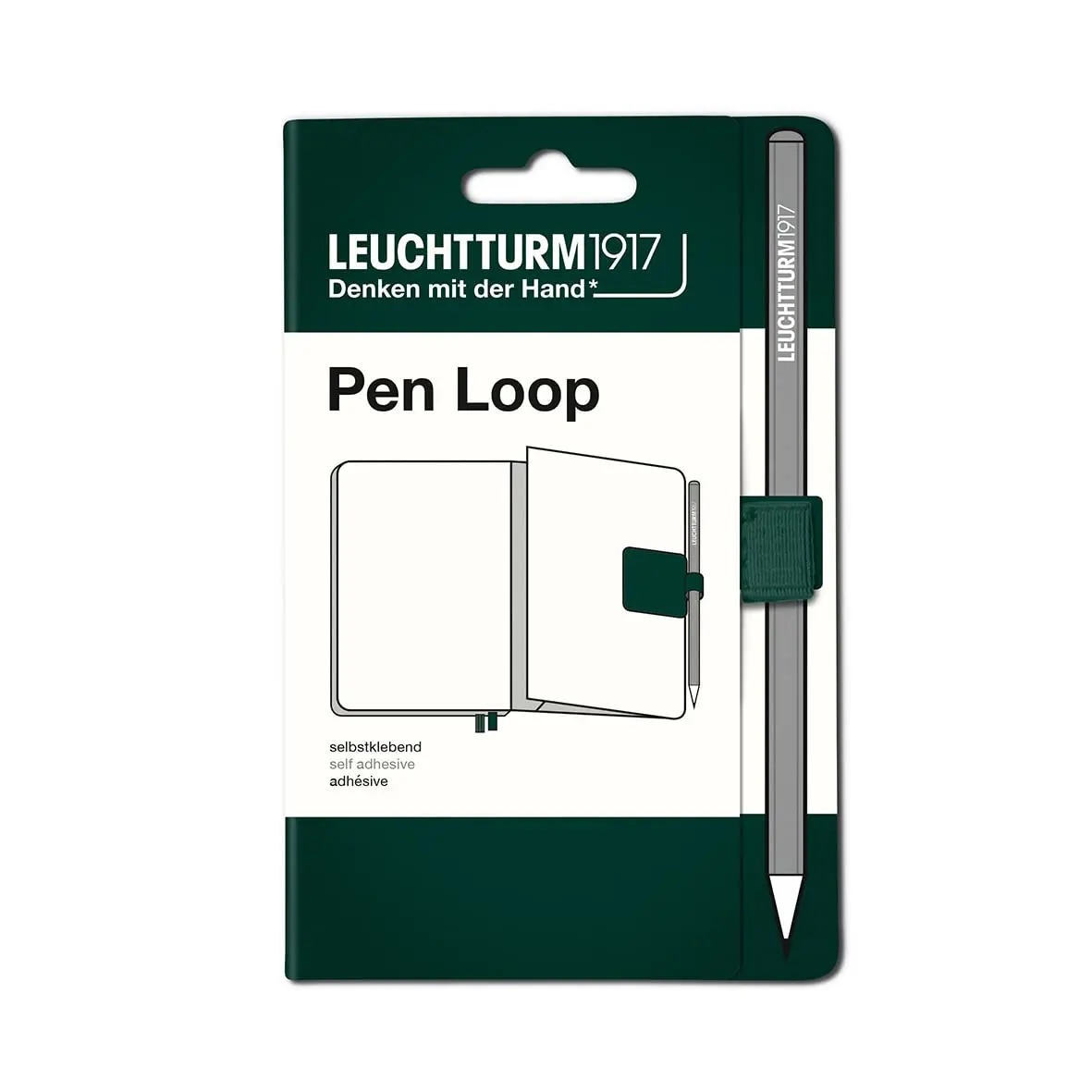 LEUCHTTURM1917 Self Adhesive Pen Loop Elastic Pen Holder | Forest Green, 1 Pack - main product image