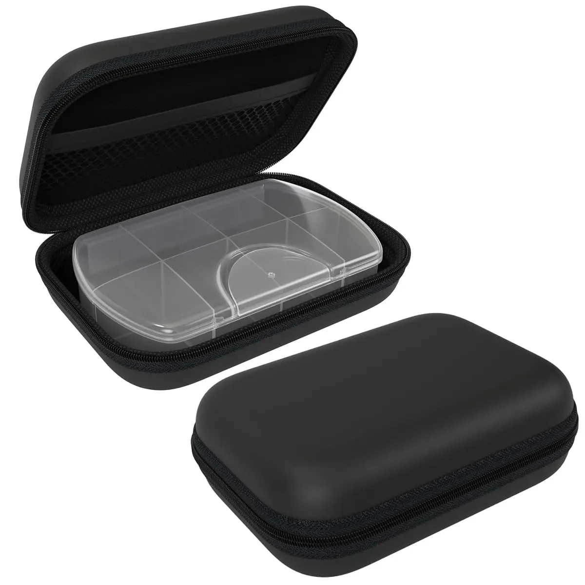 Ezy Dose Hard Sided Pill Organizer, Pocket Pharmacy Medicine Case, Black | 8 Compartments, BPA-Free, Travel-Friendly - main product image
