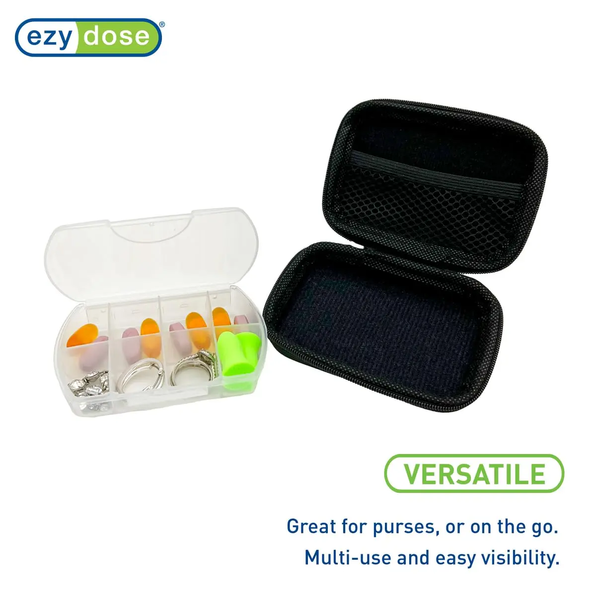 Ezy Dose Hard Sided Pill Organizer, Pocket Pharmacy Medicine Case, Black | 8 Compartments, BPA-Free, Travel-Friendly - view 5