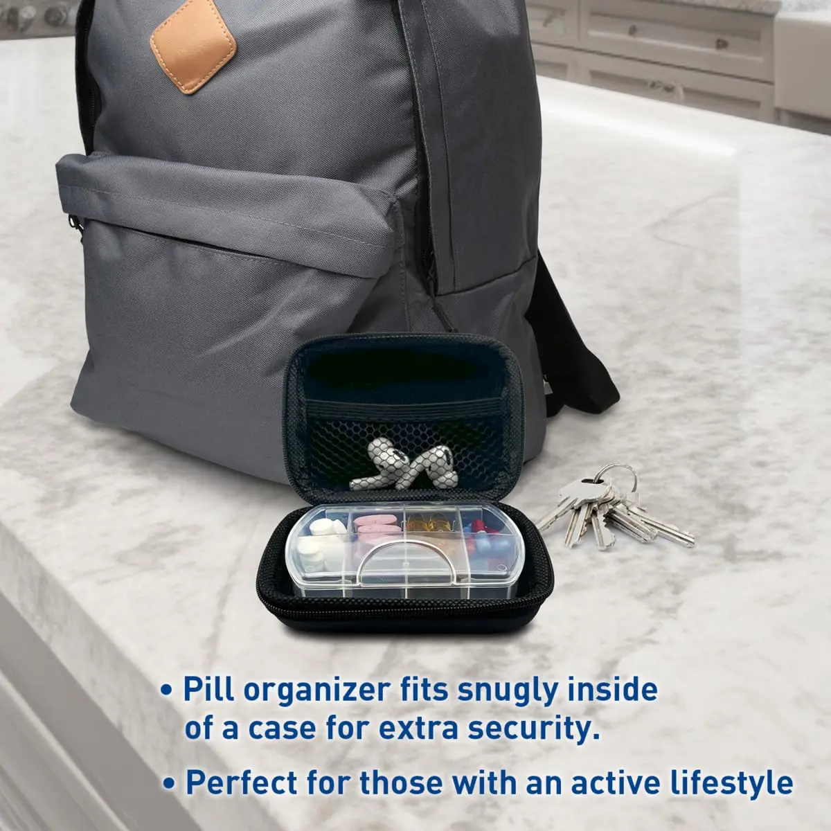 Ezy Dose Hard Sided Pill Organizer, Pocket Pharmacy Medicine Case, Black | 8 Compartments, BPA-Free, Travel-Friendly - view 6