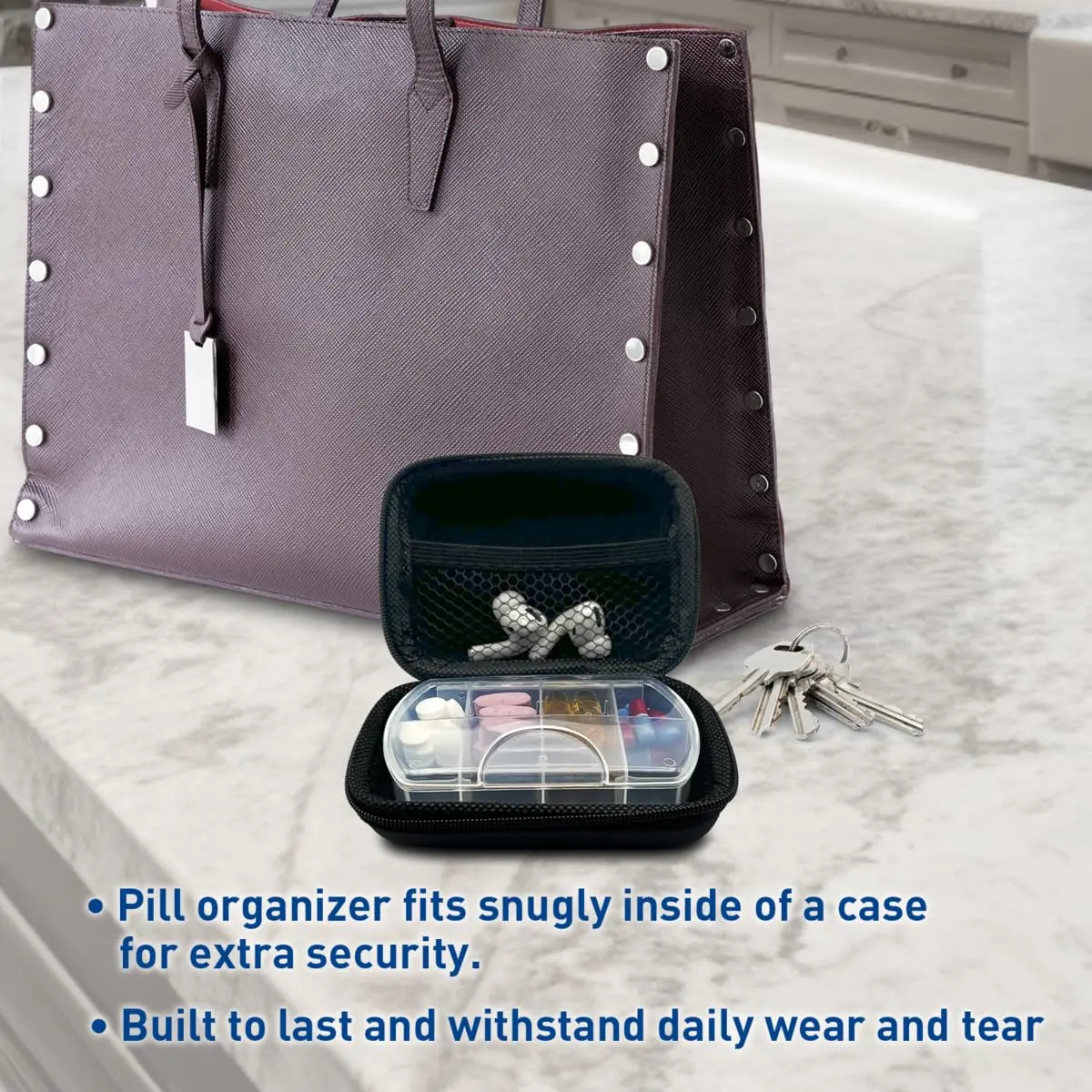 Ezy Dose Hard Sided Pill Organizer, Pocket Pharmacy Medicine Case, Black | 8 Compartments, BPA-Free, Travel-Friendly - view 8