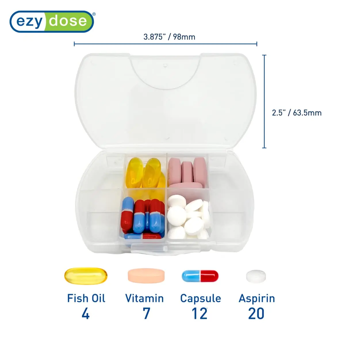 Ezy Dose Hard Sided Pill Organizer, Pocket Pharmacy Medicine Case, Black | 8 Compartments, BPA-Free, Travel-Friendly - view 2