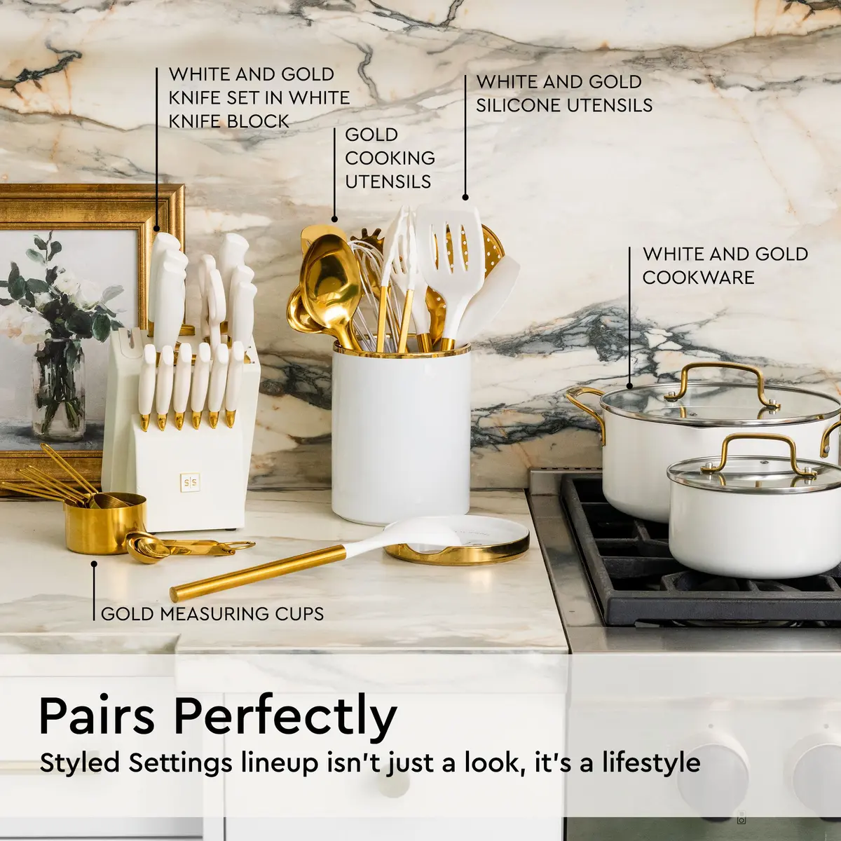 STYLED SETTINGS White Utensil Holder with Built-In Ceramic Spoon Rest | Large Capacity, Hygienic & Elegant - view 4