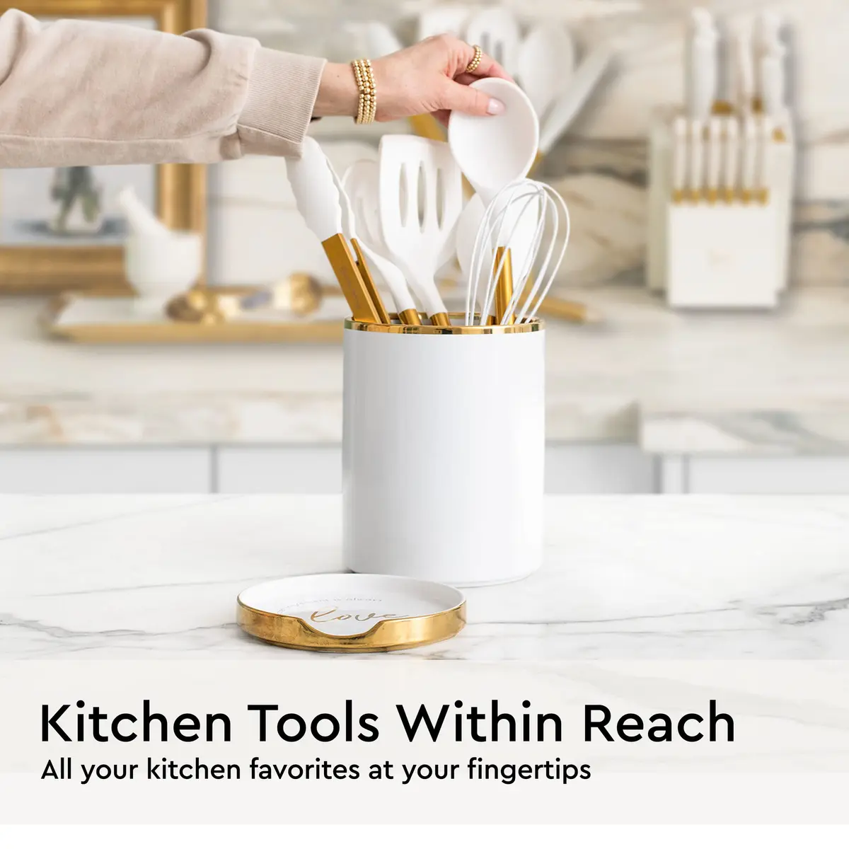 STYLED SETTINGS White Utensil Holder with Built-In Ceramic Spoon Rest | Large Capacity, Hygienic & Elegant - view 5