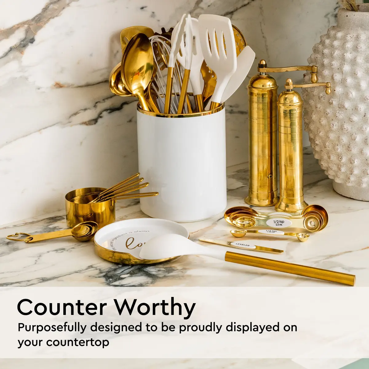 STYLED SETTINGS White Utensil Holder with Built-In Ceramic Spoon Rest | Large Capacity, Hygienic & Elegant - view 8