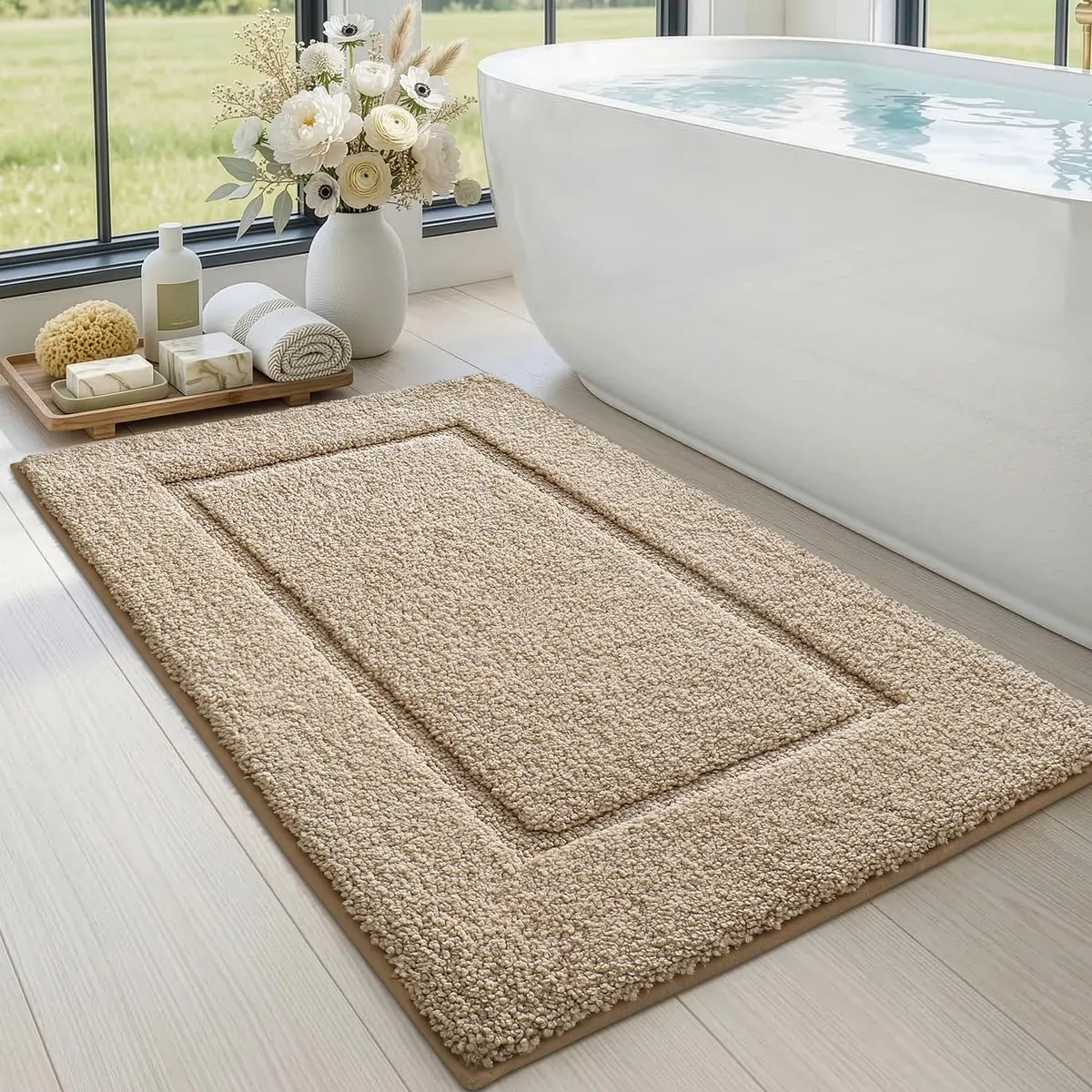 DEXI Plush Microfiber Bath Mat 109cm x 61cm (43"x24") | Soft Absorbent Bathroom Rugs, Beige - main product image