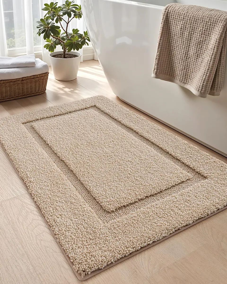 DEXI Plush Microfiber Bath Mat 109cm x 61cm (43"x24") | Soft Absorbent Bathroom Rugs, Beige - view 8