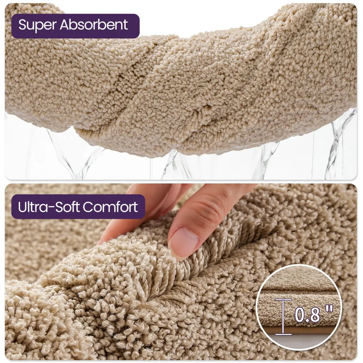 DEXI Plush Microfiber Bath Mat 80cm x 50cm (32"x20") | Soft Absorbent Non-Slip Bathroom Rug for Shower, Tub, Sink - view 7