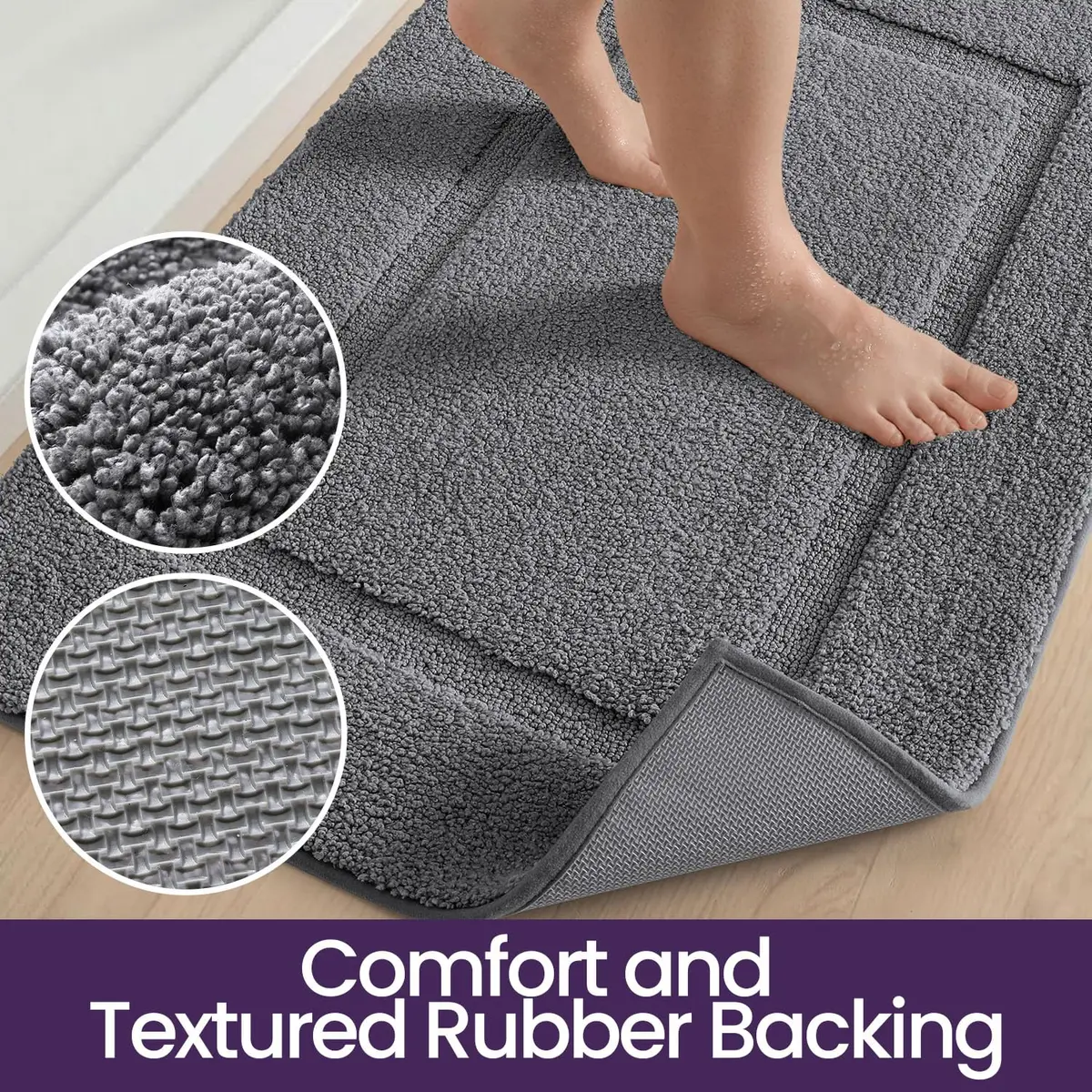 DEXI Grey Microfiber Bath Mat 61cm x 41cm (24"x16") | Soft, Absorbent, Non-Slip Bathroom Rug - view 6
