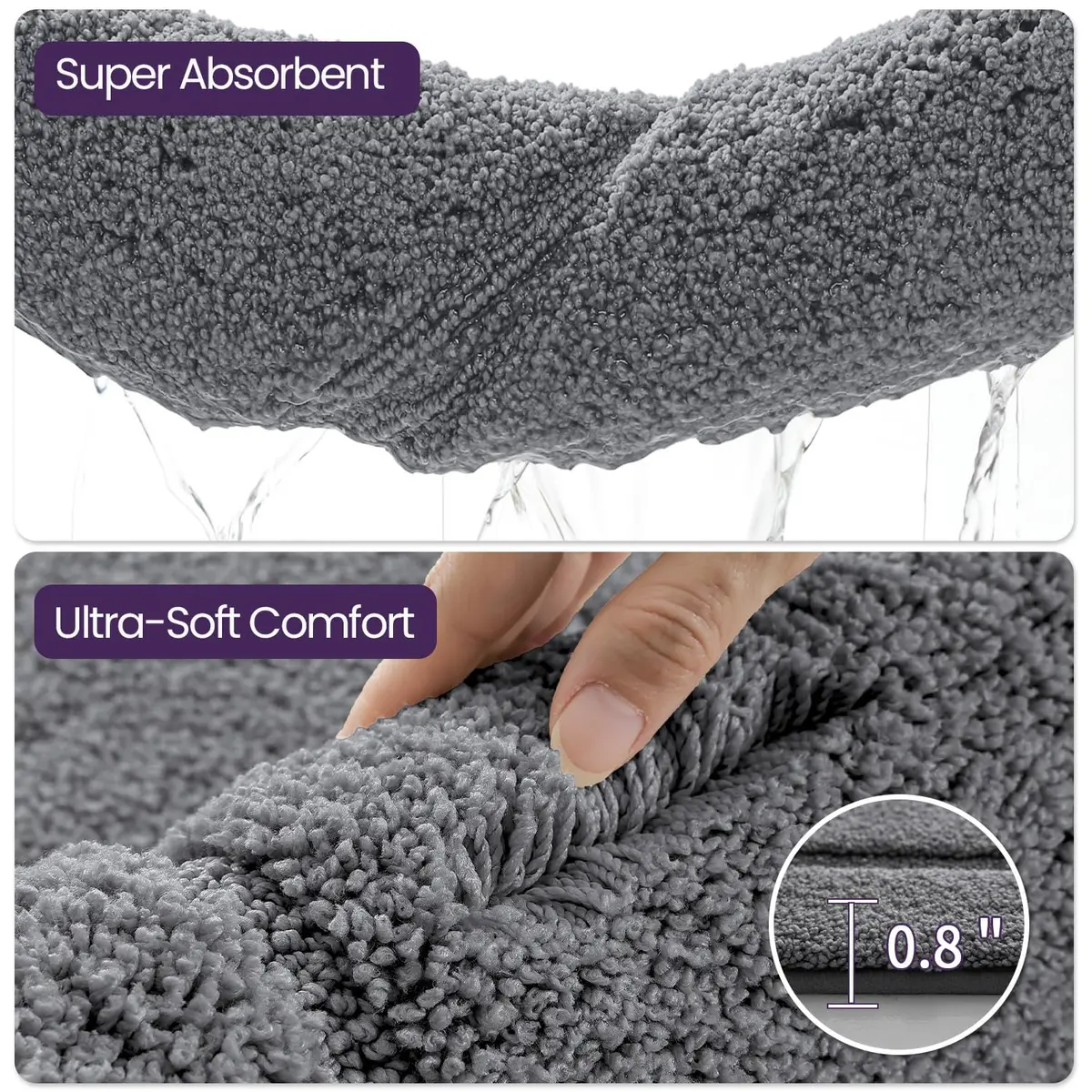 DEXI Grey Microfiber Bath Mat 61cm x 41cm (24"x16") | Soft, Absorbent, Non-Slip Bathroom Rug - view 7