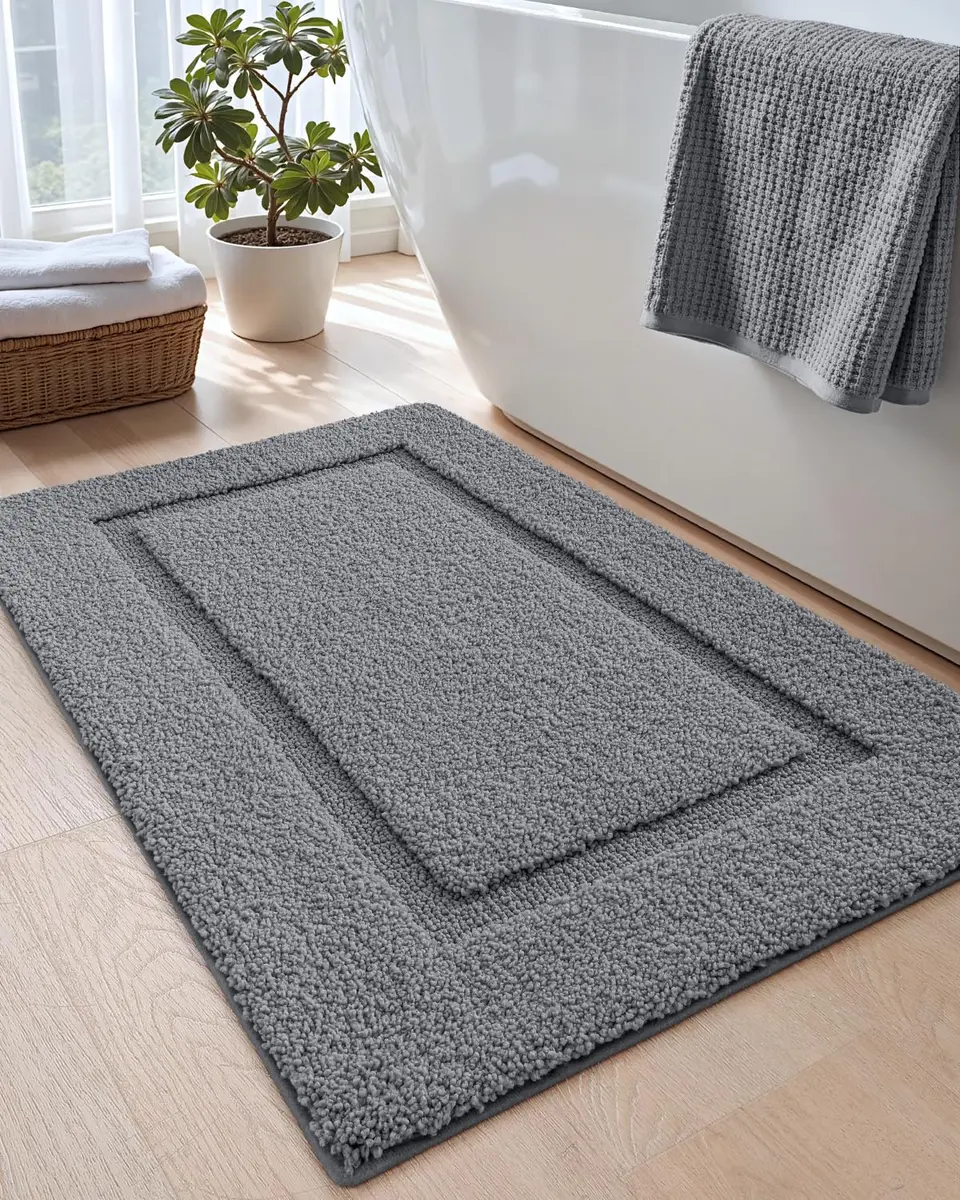 DEXI Grey Microfiber Bath Mat 61cm x 41cm (24"x16") | Soft, Absorbent, Non-Slip Bathroom Rug - view 8