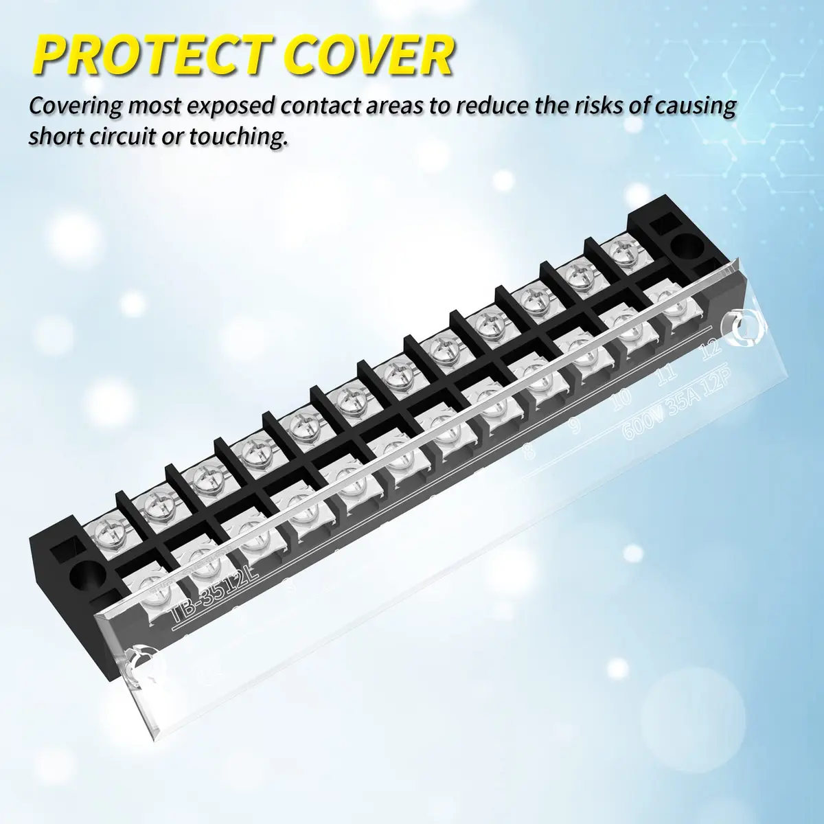 Joinfworld 35A 12 Position Terminal Block Set with Cover & Jumper Blocks (2 Sets) | Industrial Power Distribution - view 5
