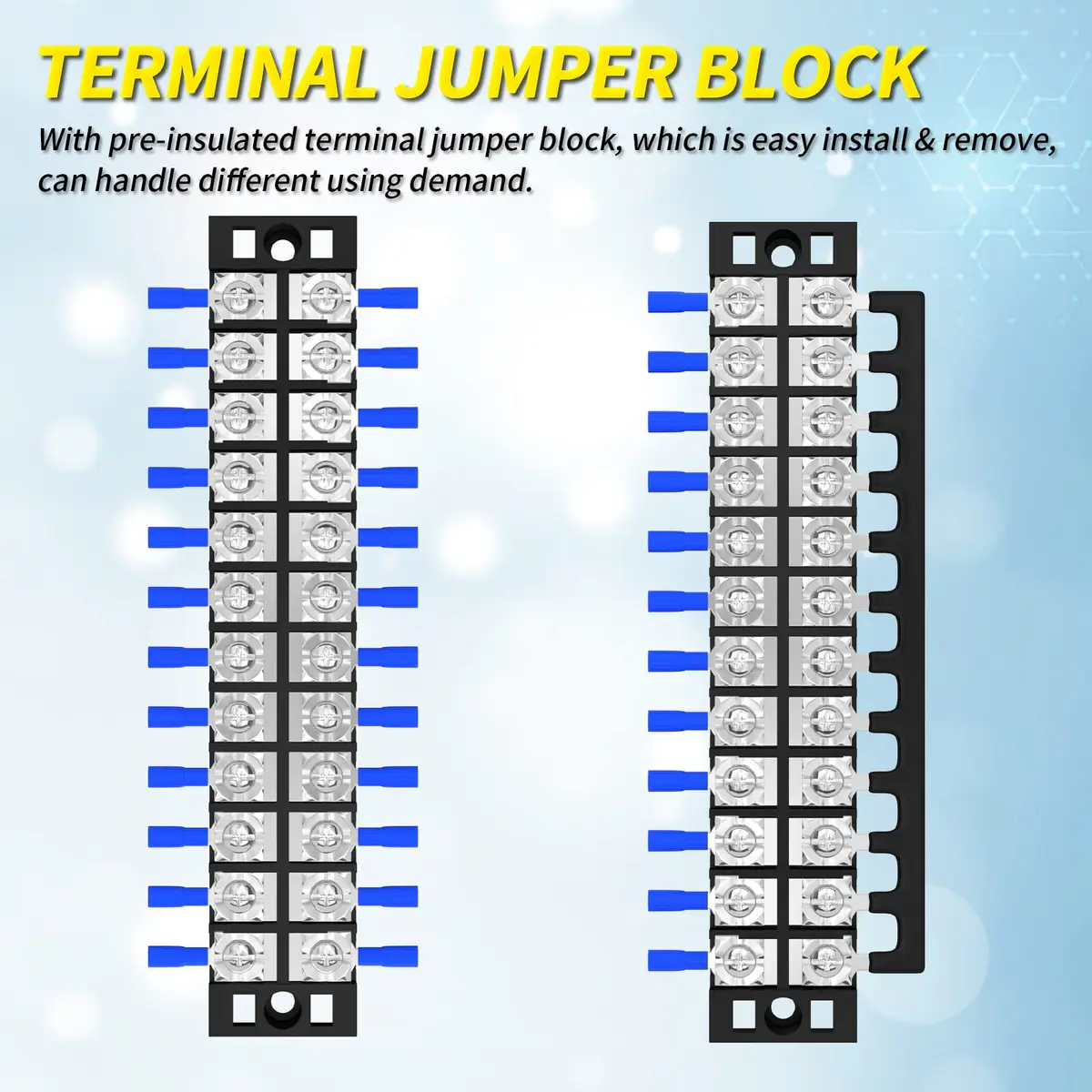 Joinfworld 35A 12 Position Terminal Block Set with Cover & Jumper Blocks (2 Sets) | Industrial Power Distribution - view 4