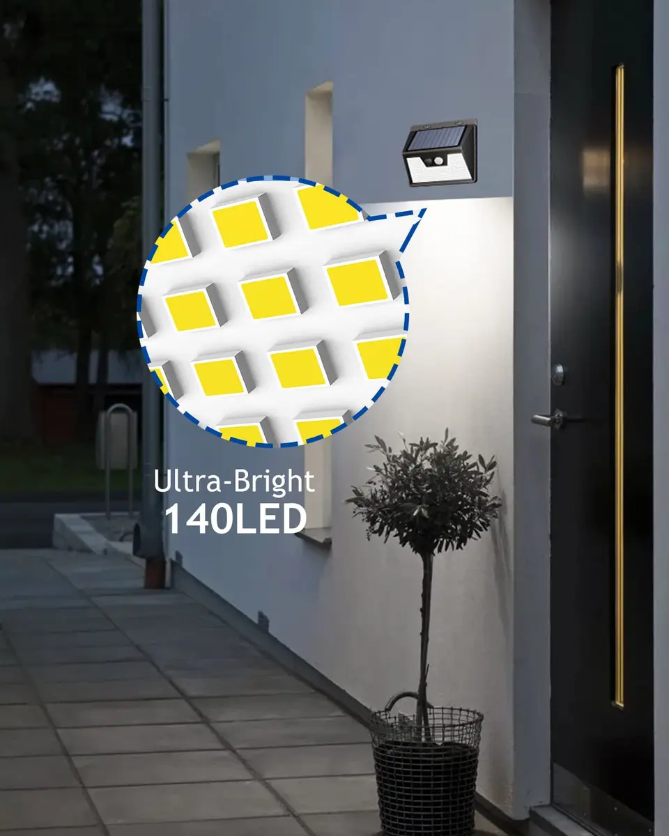 Peasur Solar Lights Outdoor Waterproof 4 Pack | 140LED Motion Sensor Security Lights for Patio & Fence - view 8