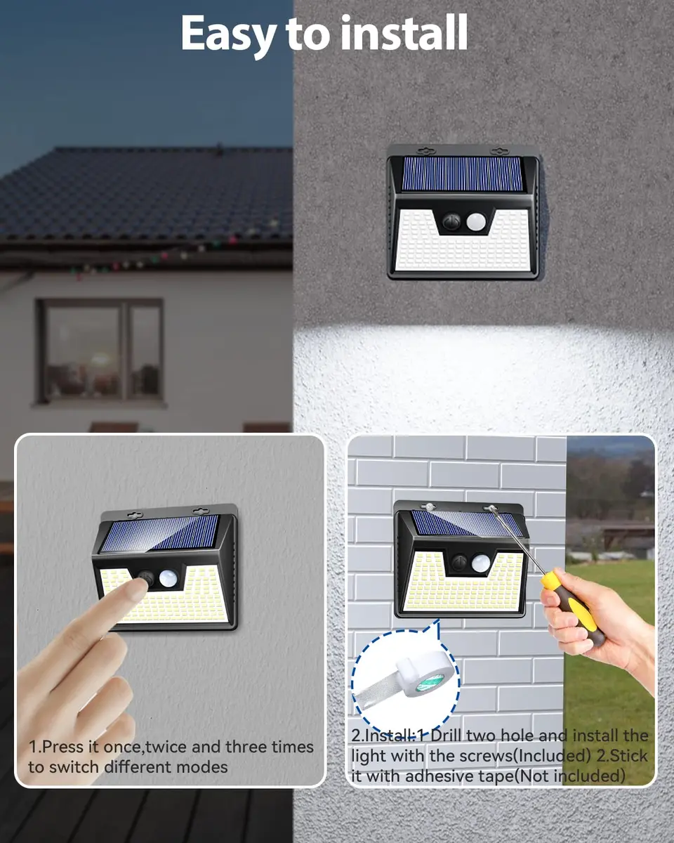Peasur Solar Lights Outdoor Waterproof 4 Pack | 140LED Motion Sensor Security Lights for Patio & Fence - view 9