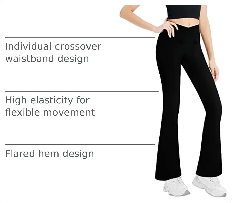 Gnainach Girls Cross Waist Bootcut Leggings 9-10 Years | High Rise, Flared, Black - view 4