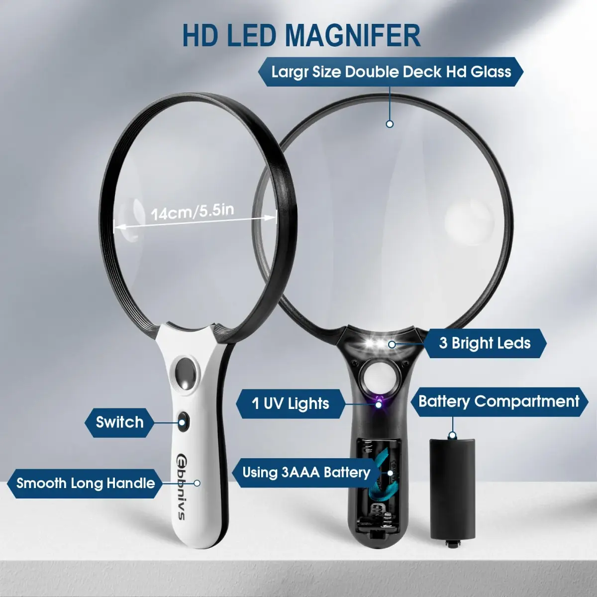 Ebbnivs Large Magnifying Glass with Light & UV 15.6cm (5.5 inch) | Distortion-Free Reading Aid for Seniors - view 6