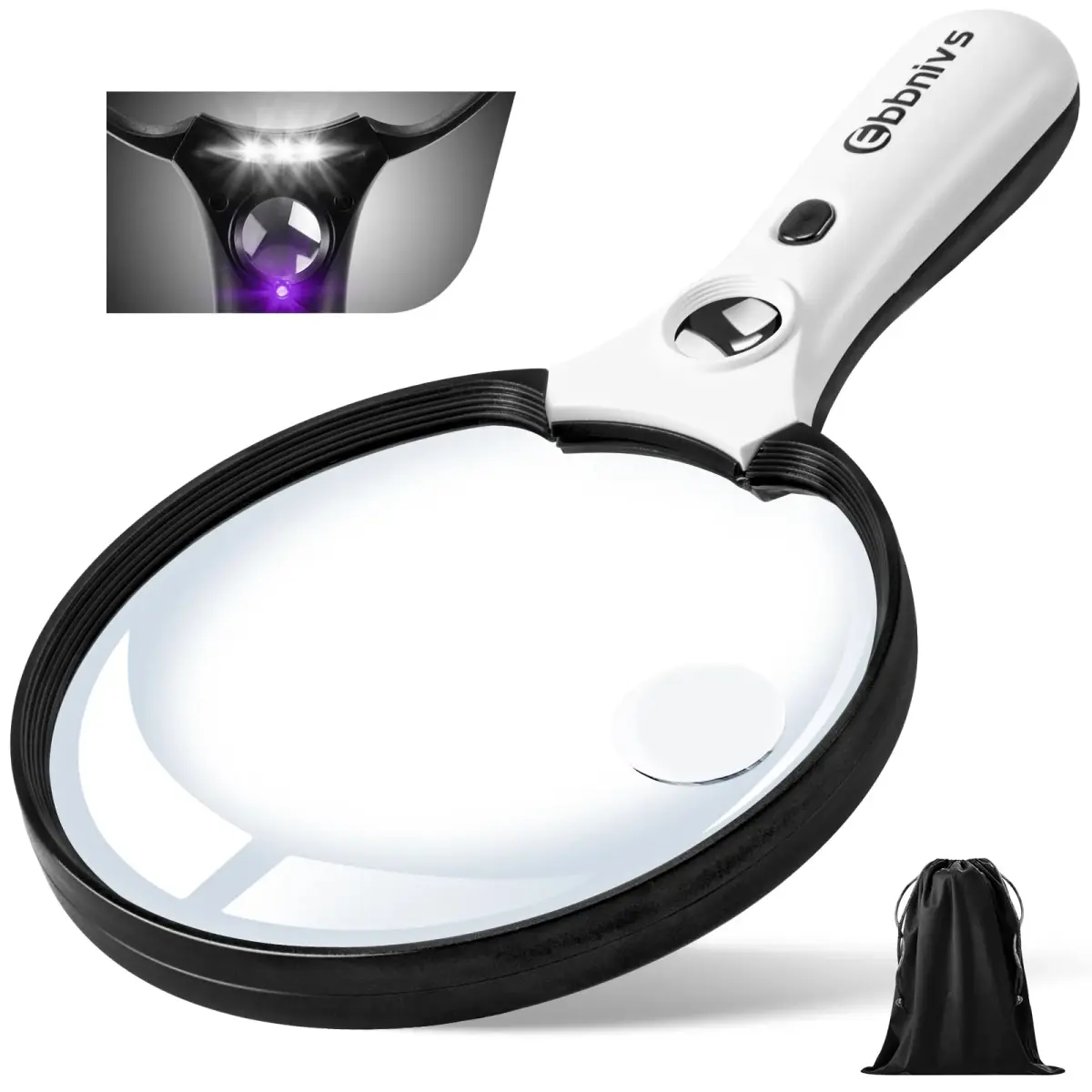 Ebbnivs Large Magnifying Glass with Light & UV 15.6cm (5.5 inch) | Distortion-Free Reading Aid for Seniors - main product image