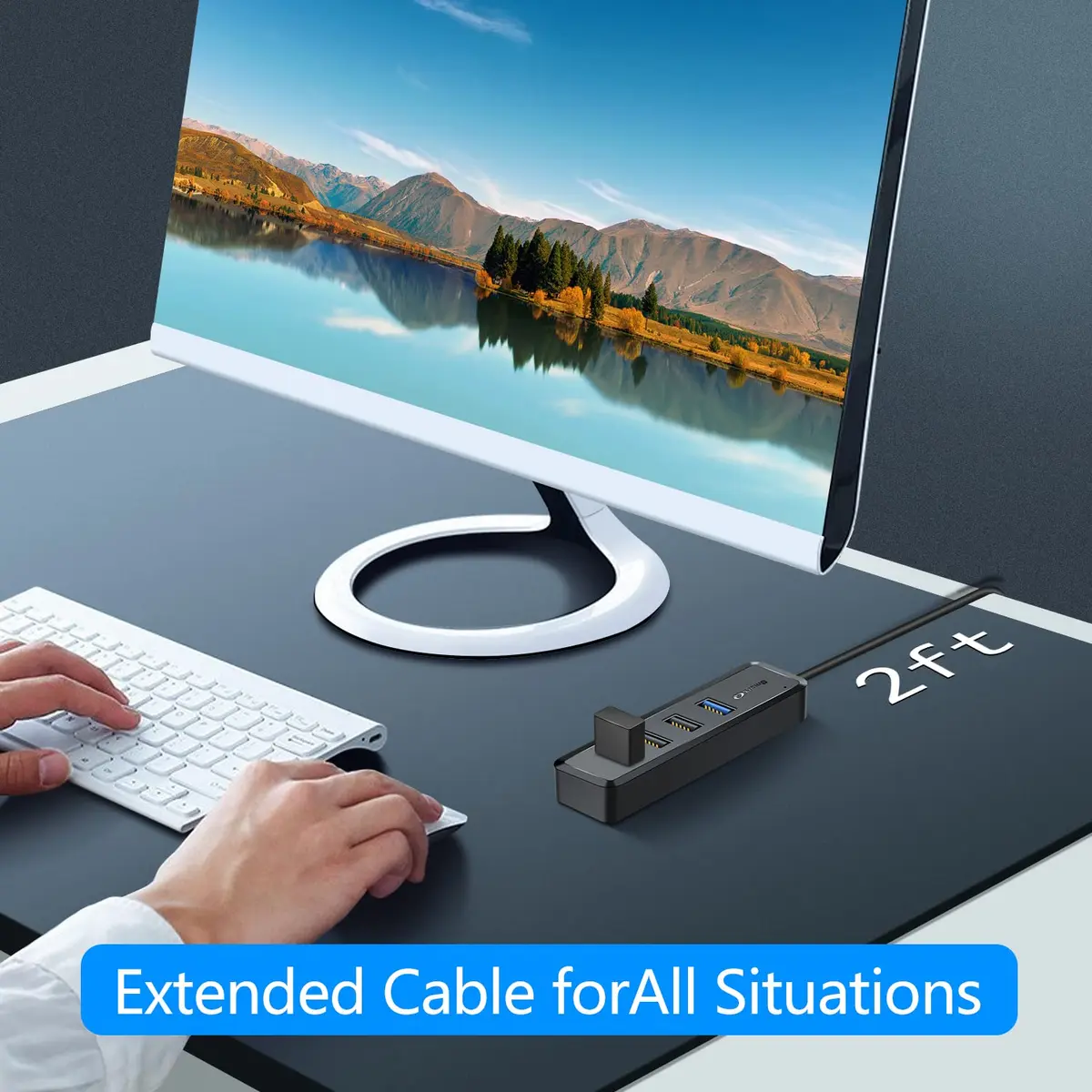 SmartQ 4-Port USB Hub - 1 USB 3.0 + 3 USB 2.0 Ports for MacBook, Mac Pro, Mac mini, iMac, Surface Pro, XPS, PC, Flash Drive, Mobile HDD, Laptop Extension Cable | Compact & Portable - view 5