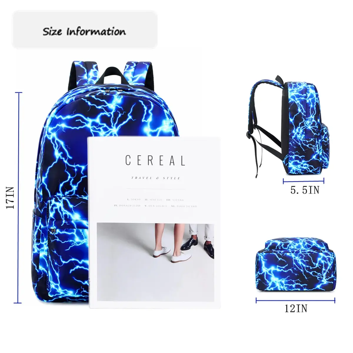 mezhsa Lightning Blue Backpack 17 Inches | Waterproof Lightweight School Bag for Kids - view 3
