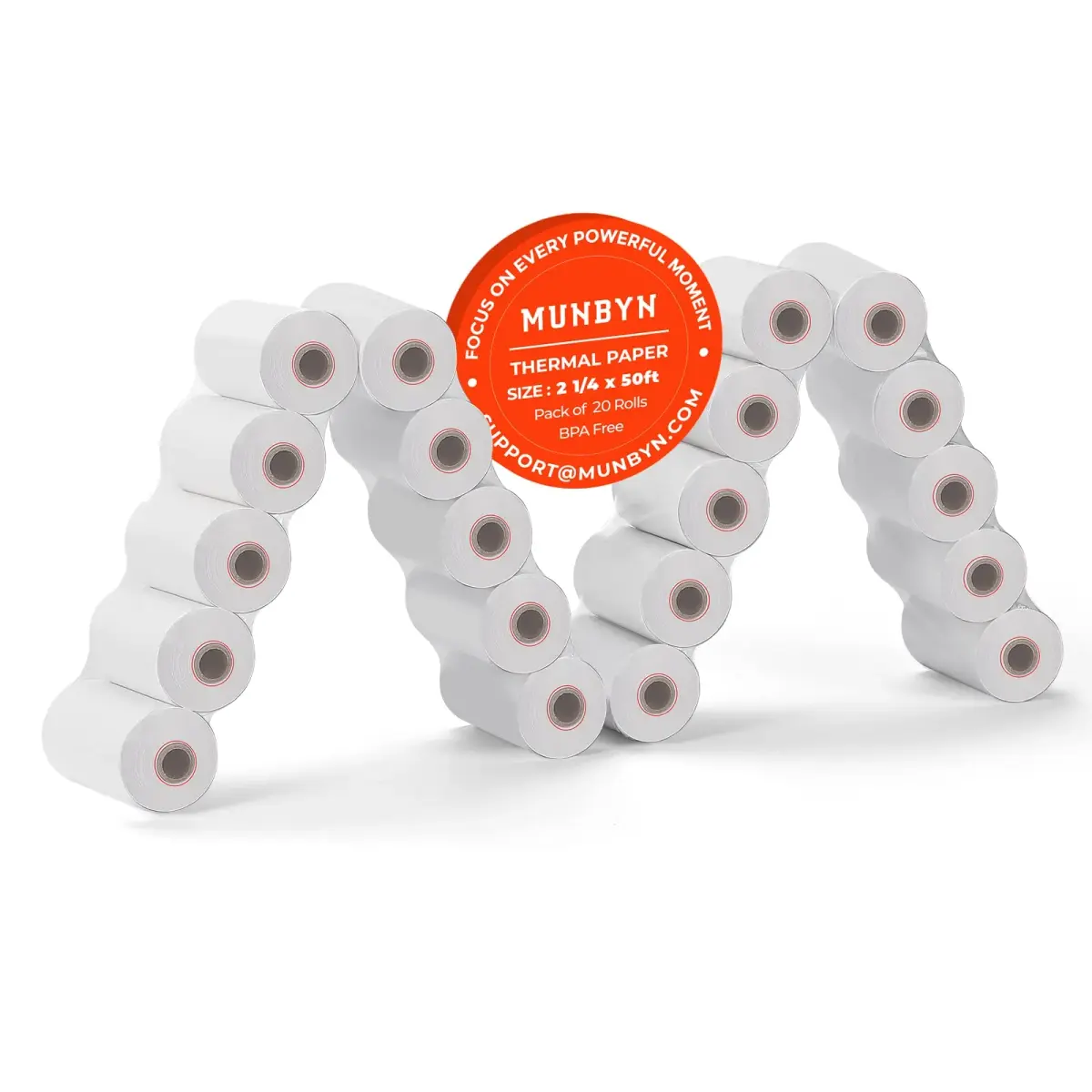 MUNBYN Thermal Receipt Paper Rolls 58mm x 50ft (20 Rolls, White) | BPA/BPS Free, Smooth Print, Fits Most POS Printers - main product image