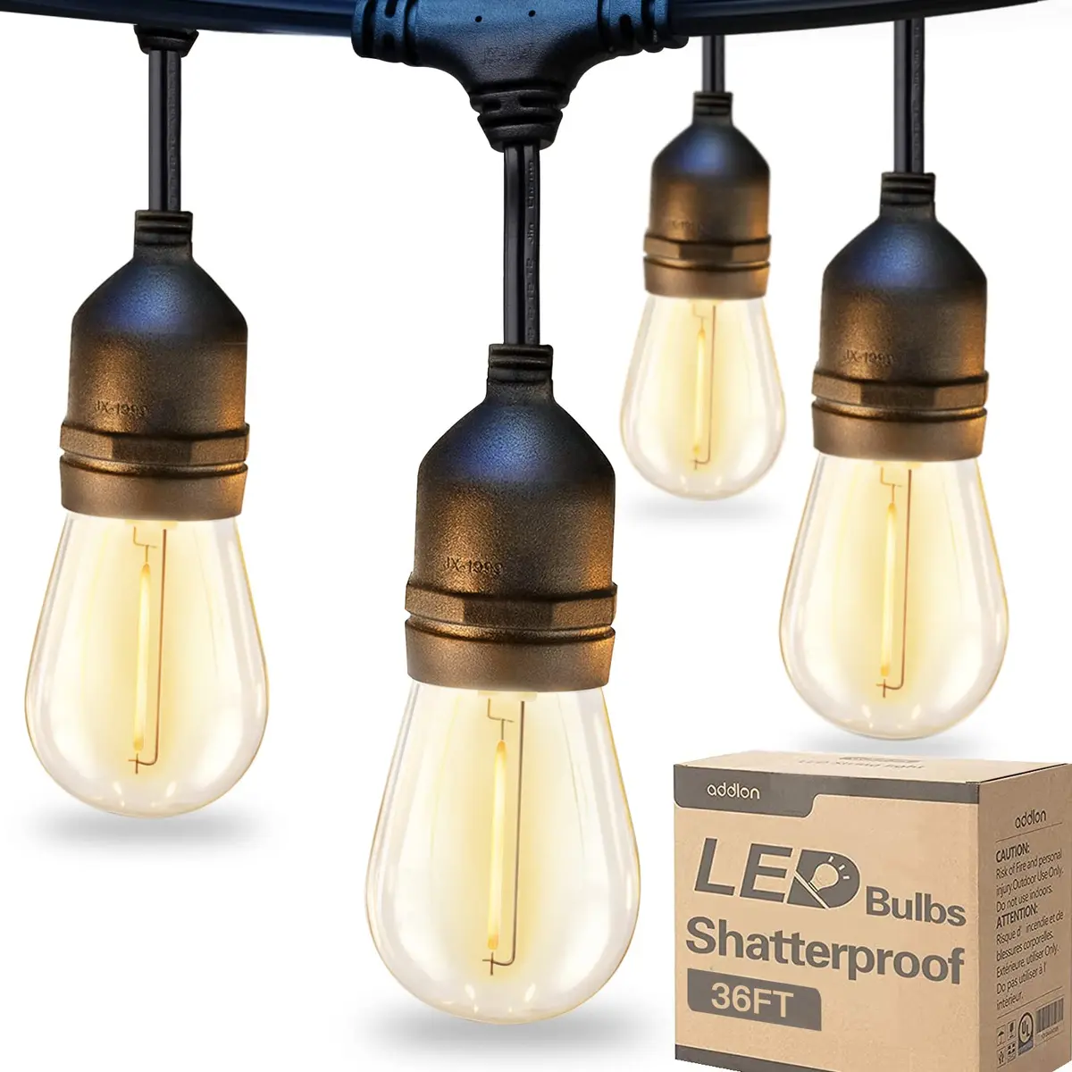 addlon LED Outdoor String Lights 36FT Vintage Weatherproof ETL | Shatterproof Edison Bulbs for Patio & Garden - main product image