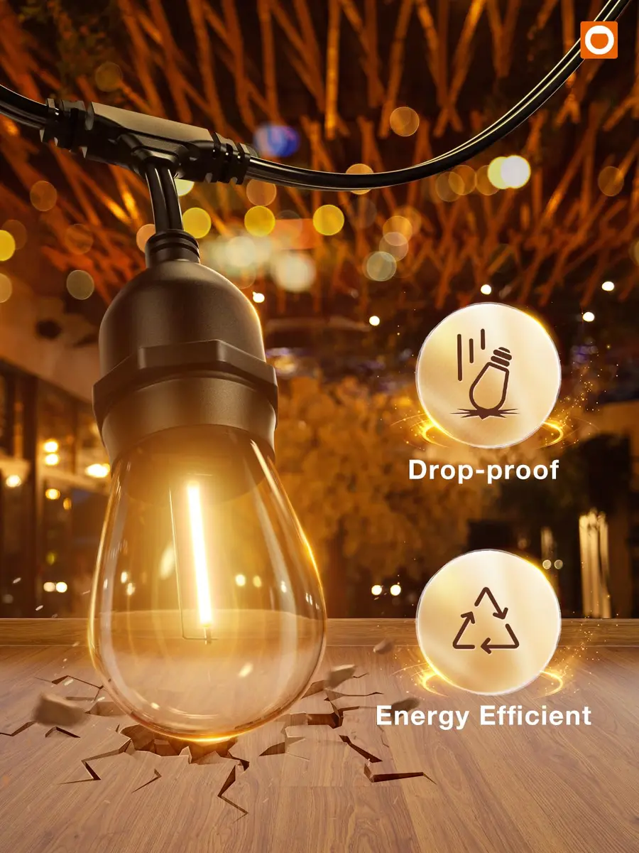 addlon LED Outdoor String Lights 36FT Vintage Weatherproof ETL | Shatterproof Edison Bulbs for Patio & Garden - view 2