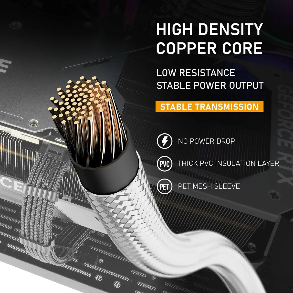 EZDIY-FAB White 16pin (12+4) 12VHPWR PCIe 5.0 Extension Cable 300mm | 600W Max Output for RTX 4080/3090Ti - view 7