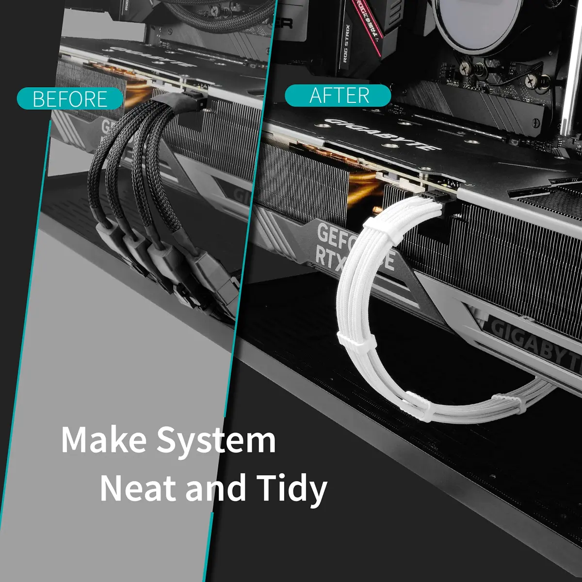EZDIY-FAB White 16pin (12+4) 12VHPWR PCIe 5.0 Extension Cable 300mm | 600W Max Output for RTX 4080/3090Ti - view 2